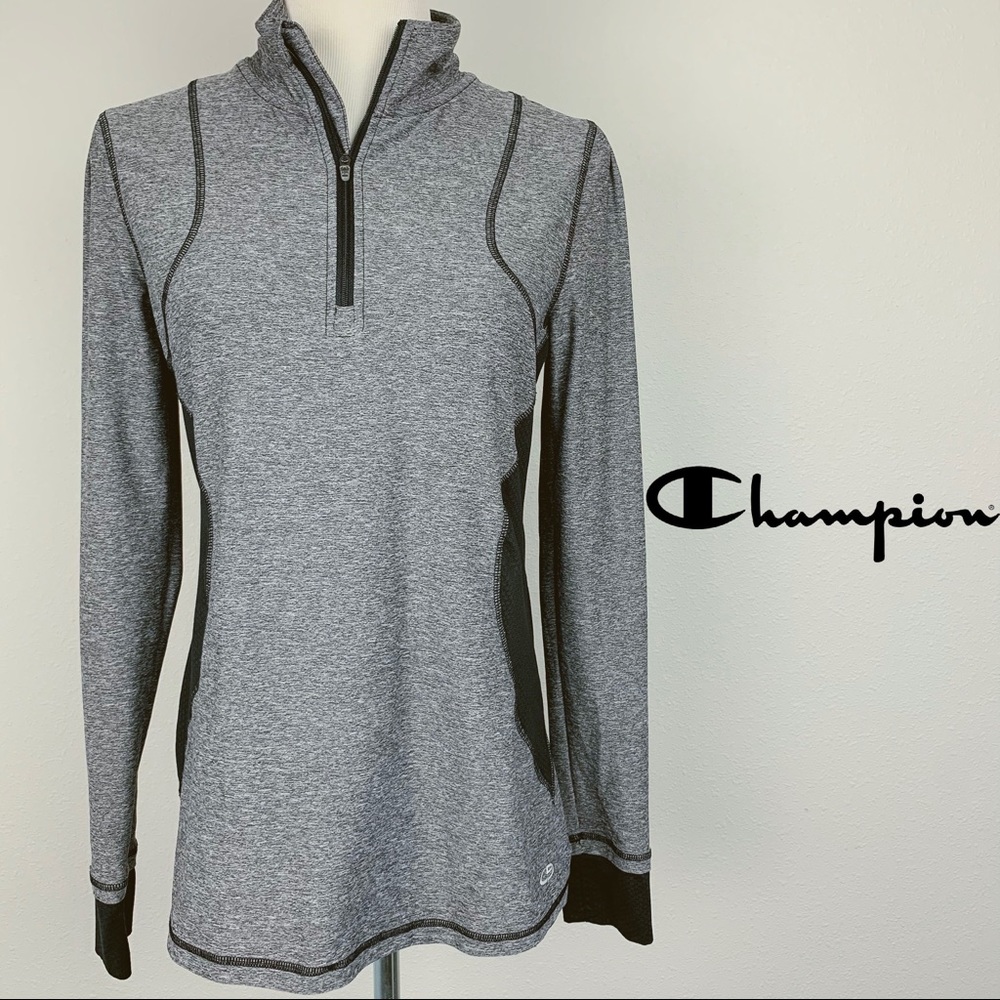 Champion C9 Womens Gray Black Quarter Zip Running Workout Top Size M V9401-FNL